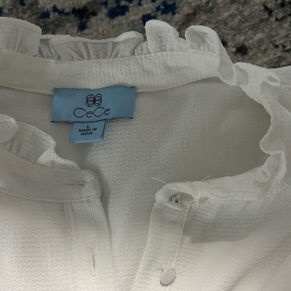 Cece White Ruffle Button-Down Blouse - image 4